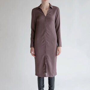 Oak + Fort Button-Front Midi Shirt Dress – Sparrow Brown, Like New
